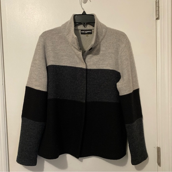 Karl Lagerfeld Paris Gray and Cream Knit Sweater - Picture 1 of 6